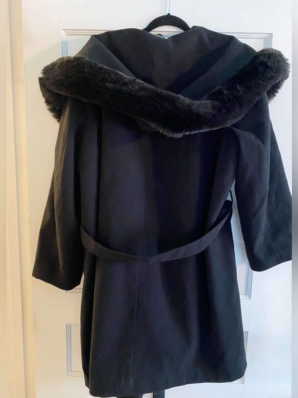 H&M Hooded Wool Coat with Faux Fur Trim